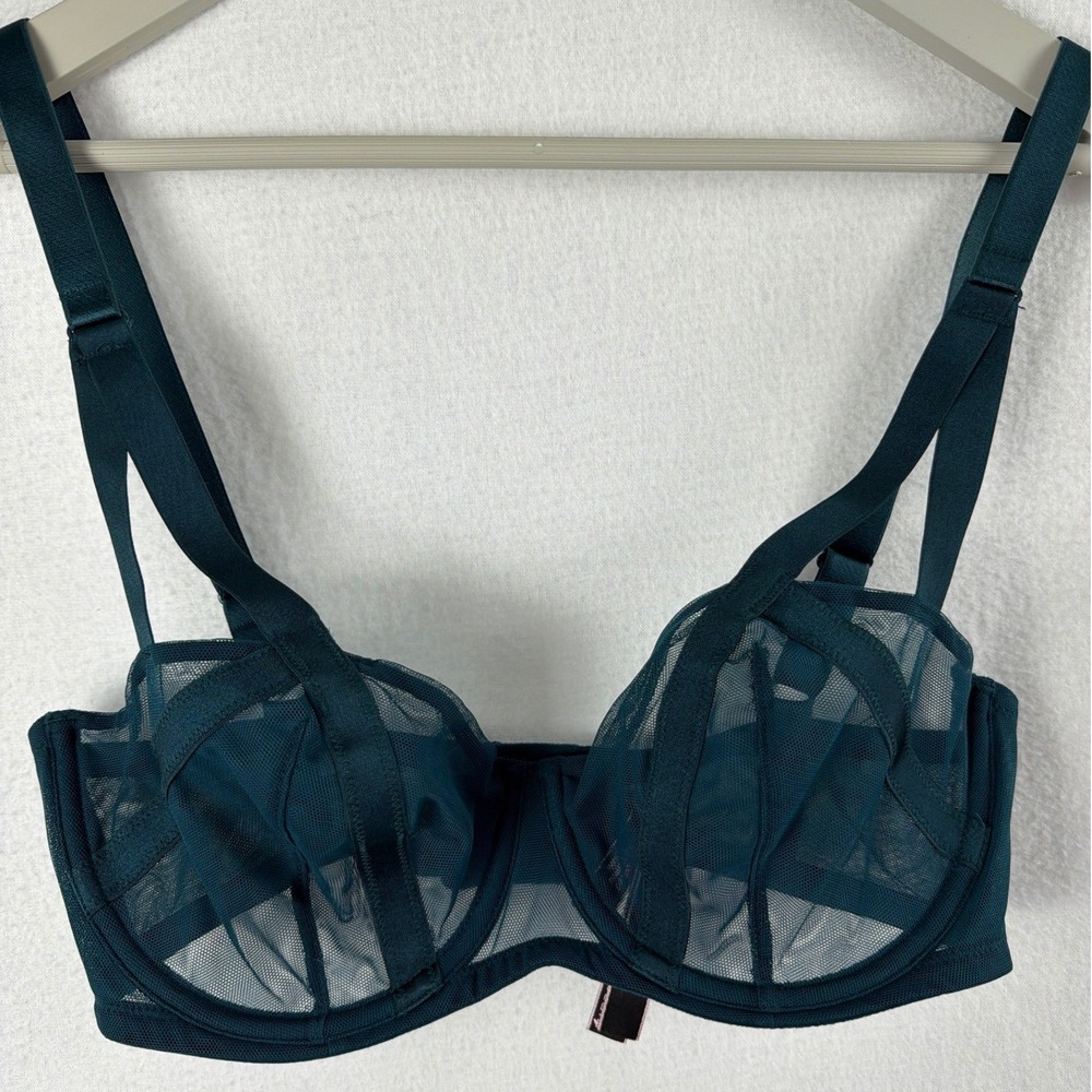 Victoria's Secret Very Sexy Unlined Balconette Bra Teal Green Mesh 34D